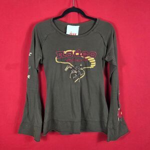 Johnny WAS Y2K Rodeo Embroidered Bell Sleeve Top Brown Womens Size Small Western
